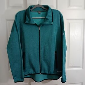 Eddie Bauer Women's XL Teal Green Zip-Up Fleece Lined Jacket Thumb Holes Hiking